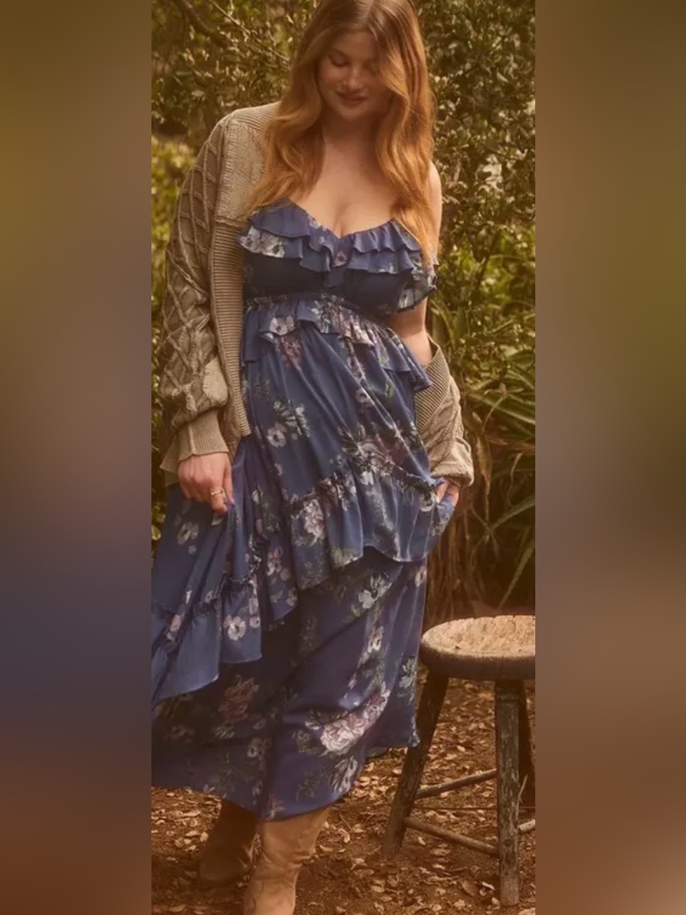 torrid Blue Floral High-Low Ruffle Maxi Skirt